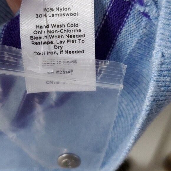 NWOT TALBOTS BLUE PURPLE STRIPE WOOL BLEND SWEATER SIZE LARGE - Picture 5 of 8